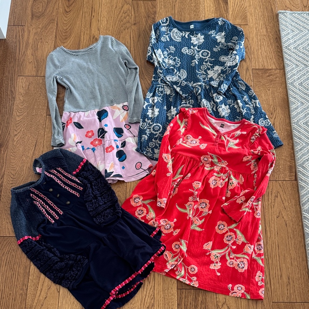 Tea Collection Girls' Red Floral Top with Navy Floral Lining